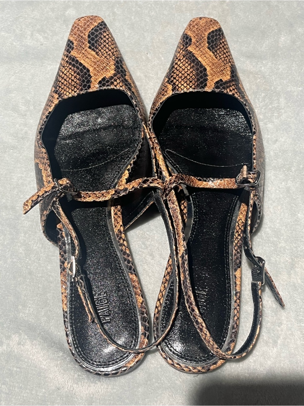 PAIGE Brown Snake-Print Pointed-Toe Slingback Flats